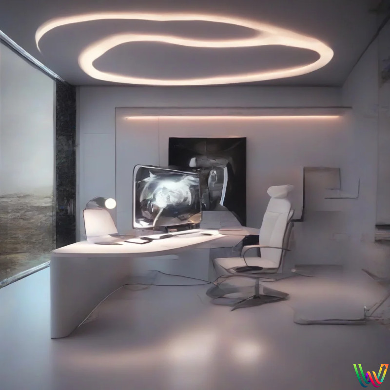 Home Office With A Futuristic Design Wonder AI Art Generator   5781 Interior Design Prompts Stable Diffusion  (16).webp